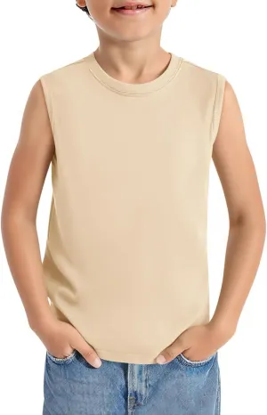 Haloumoning Boys Tank Tops Casual Sleeveless Crewneck Athletic Workout Tees Basic Solid Undershirts 5-14 Years