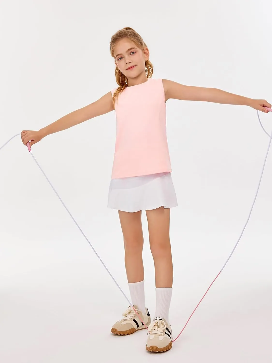 Haloumoning Girls Athletic Tank Tops Kids Sleeveless Running Tennis Yoga Shirts 4-14 Years