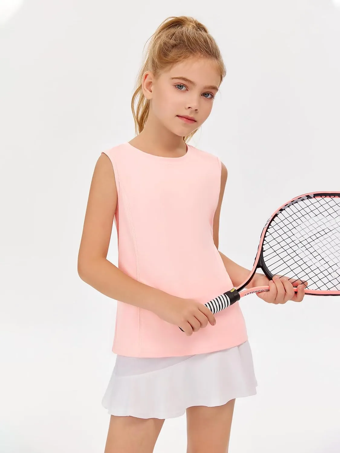 Haloumoning Girls Athletic Tank Tops Kids Sleeveless Running Tennis Yoga Shirts 4-14 Years