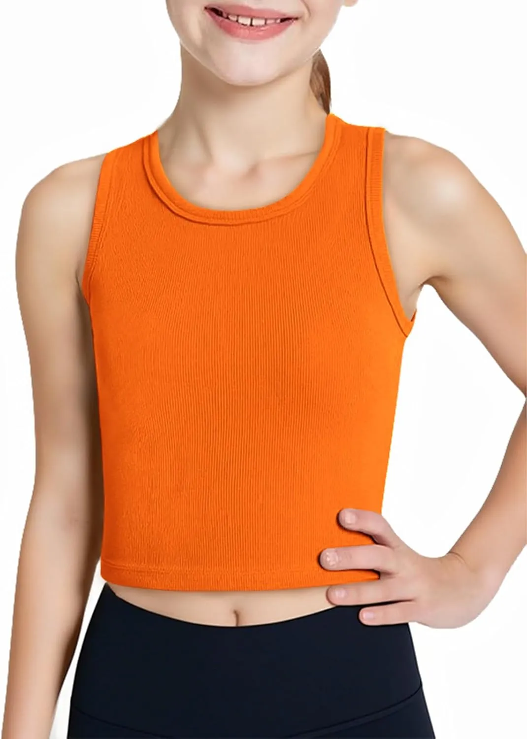 Haloumoning Girls Tank Tops Kids Athletic Ribbed Knit Sleeveless Crop Tops Basic Camisole 5-14 Years