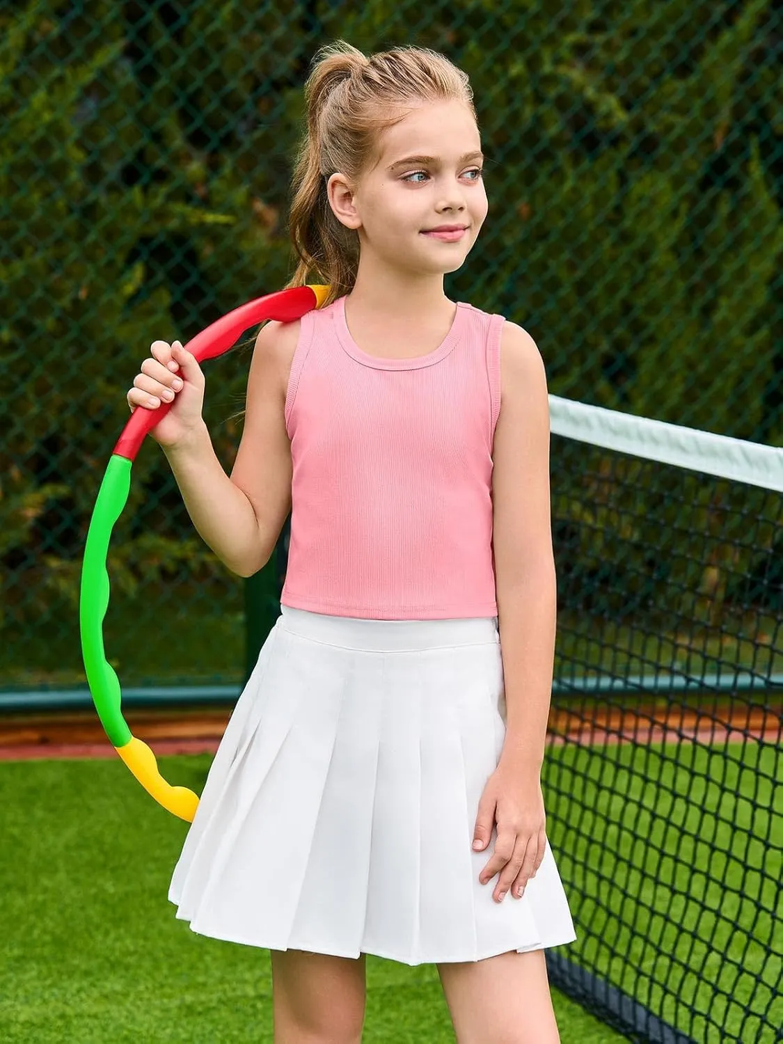 Haloumoning Girls Tank Tops Kids Athletic Ribbed Knit Sleeveless Crop Tops Basic Camisole 5-14 Years