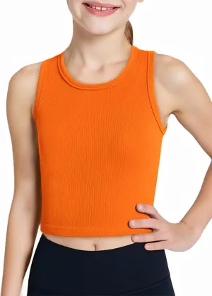 Haloumoning Girls Tank Tops Kids Athletic Ribbed Knit Sleeveless Crop Tops Basic Camisole 5-14 Years