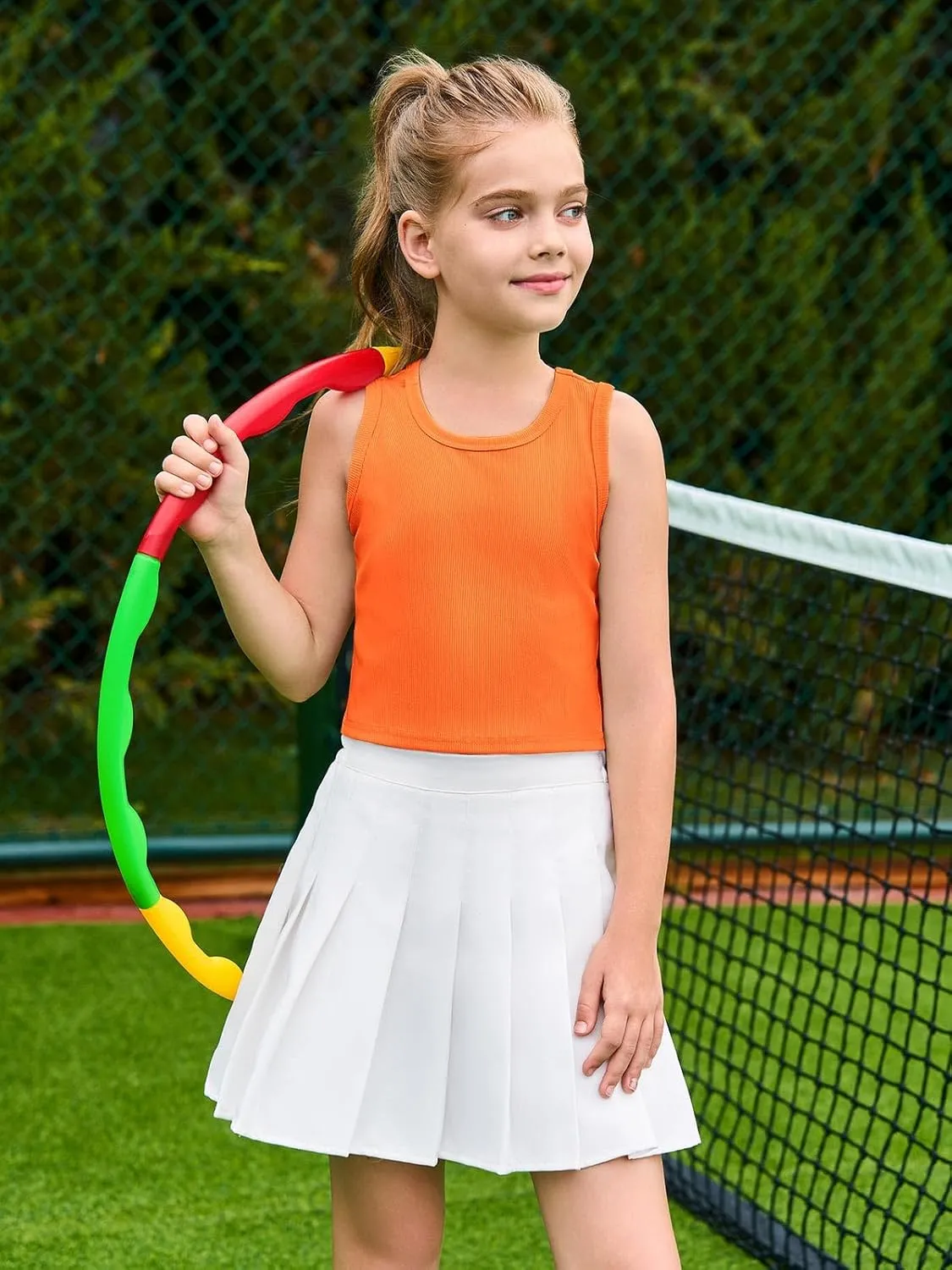 Haloumoning Girls Tank Tops Kids Athletic Ribbed Knit Sleeveless Crop Tops Basic Camisole 5-14 Years