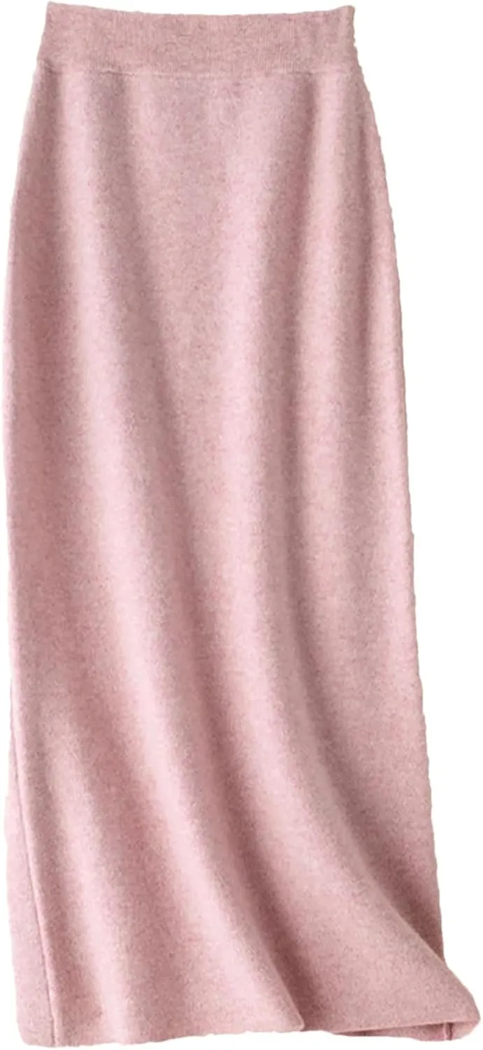Hcclijo Korean Style Winter Cashmere Knitted Long Skirt for Women Mid-Length High-Waisted A-Line Skirt