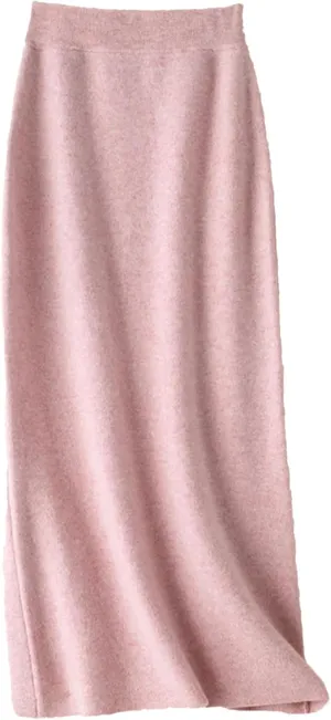 Hcclijo Korean Style Winter Cashmere Knitted Long Skirt for Women Mid-Length High-Waisted A-Line Skirt