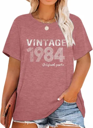 HDLTE Plus Size Vintage 1974 1984 T Shirts for Women Funny 40th 50th Birthday Gifts Shirt Casual Retro Birthday Party Tops