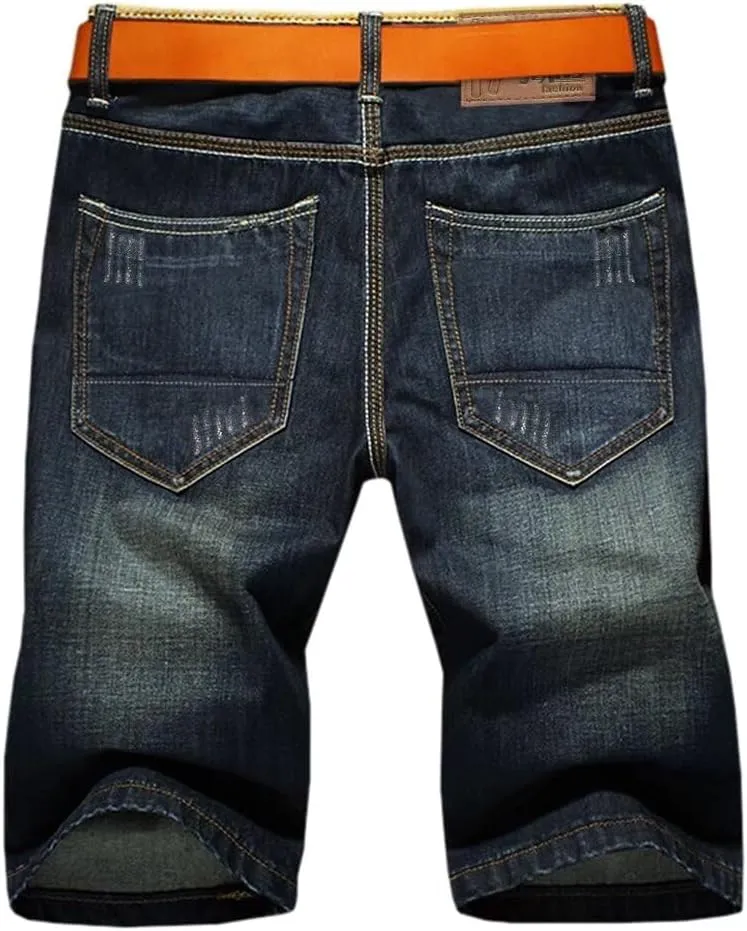 HENGAO Men's Ripped Jean Short Distressed Straight Fit Denim Shorts