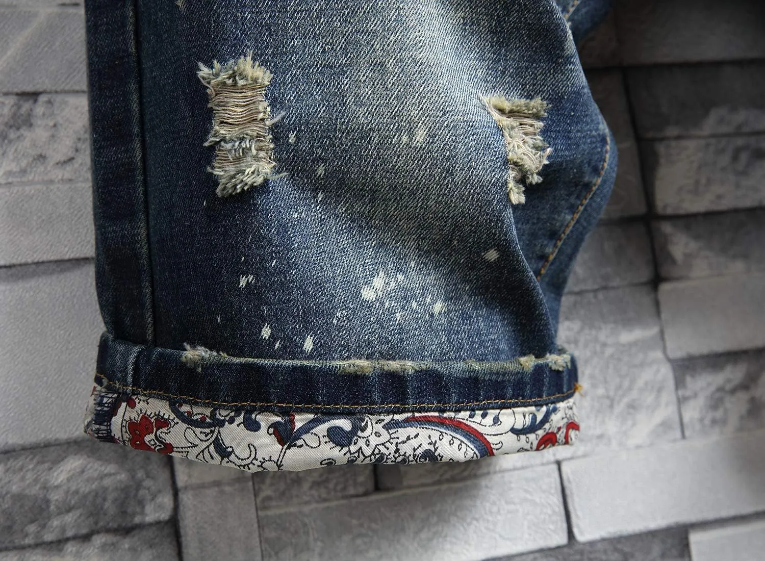 HENGAO Men's Ripped Jean Short Distressed Straight Fit Denim Shorts