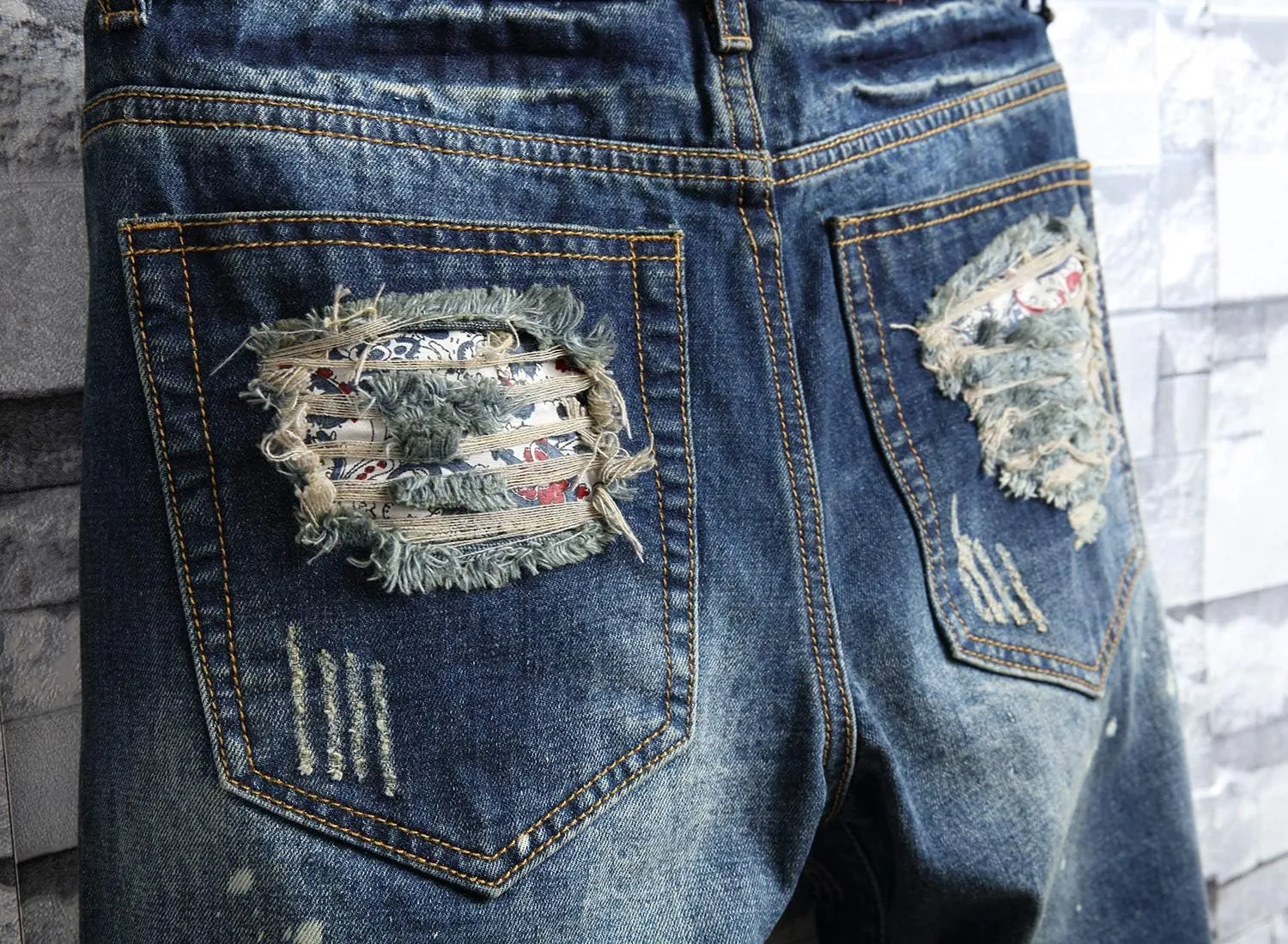 HENGAO Men's Ripped Jean Short Distressed Straight Fit Denim Shorts