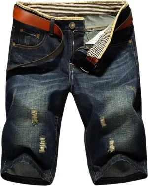 HENGAO Men's Ripped Jean Short Distressed Straight Fit Denim Shorts