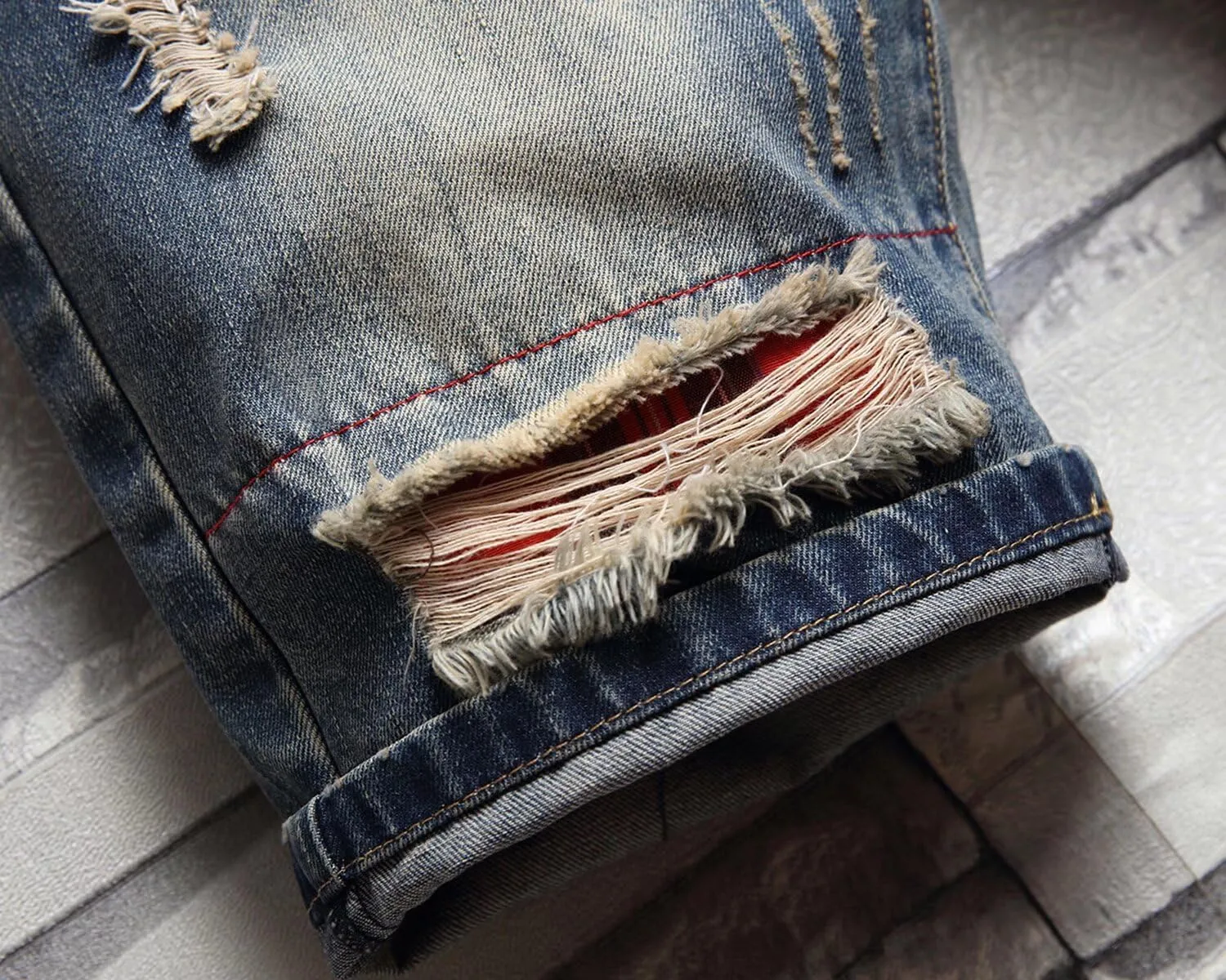 HENGAO Men's Ripped Jean Short Distressed Straight Fit Denim Shorts