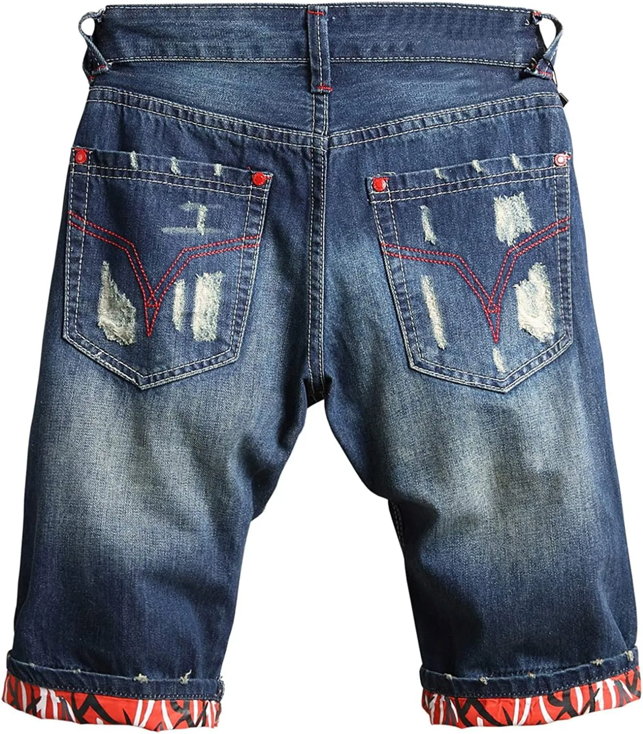 HENGAO Men's Ripped Jean Short Distressed Straight Fit Denim Shorts