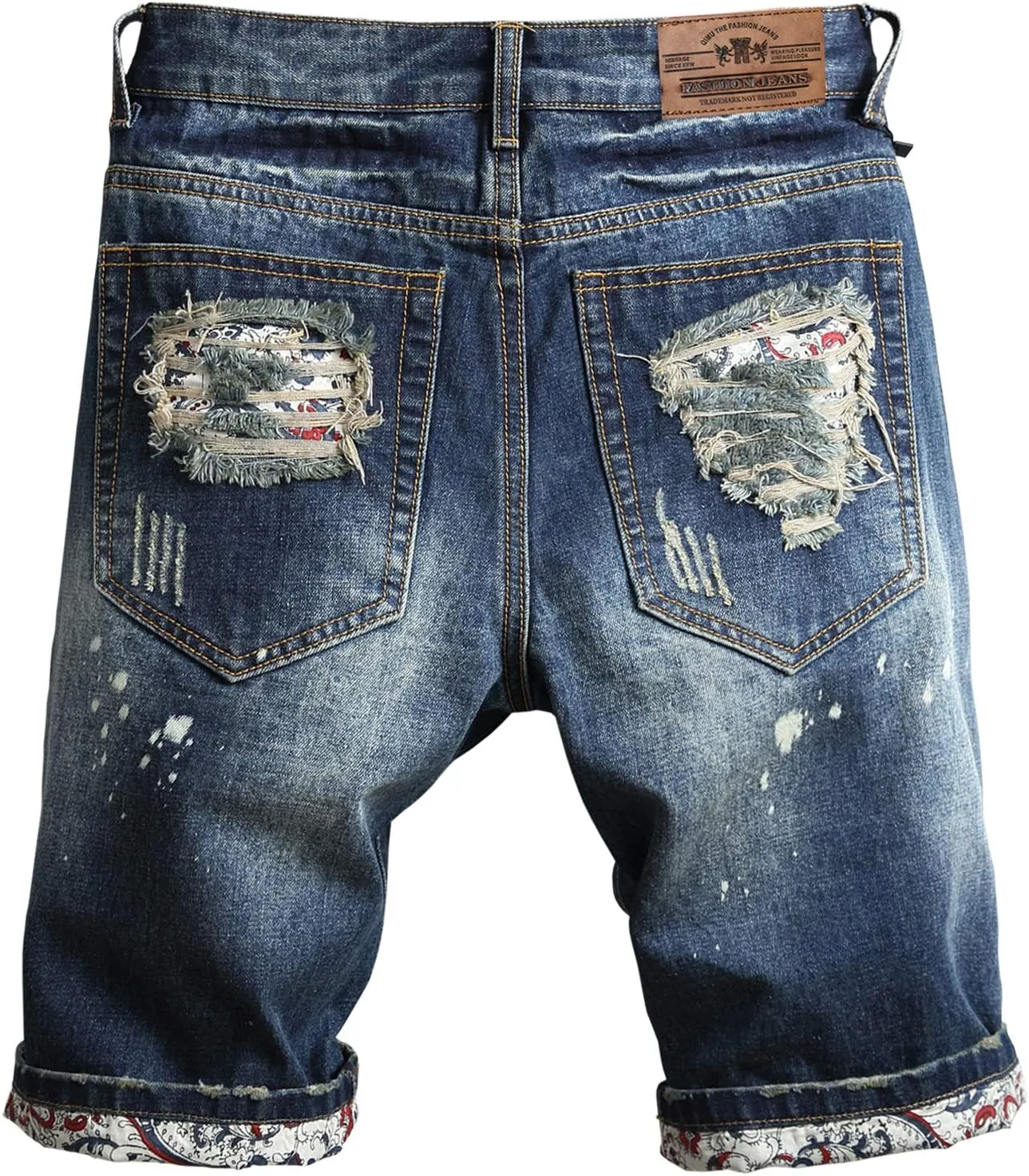 HENGAO Men's Ripped Jean Short Distressed Straight Fit Denim Shorts