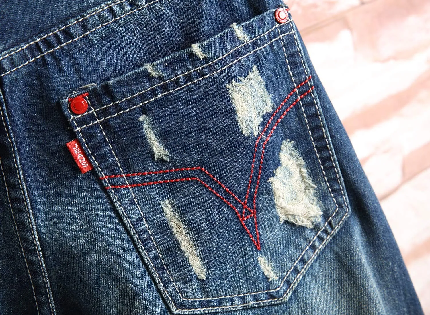 HENGAO Men's Ripped Jean Short Distressed Straight Fit Denim Shorts