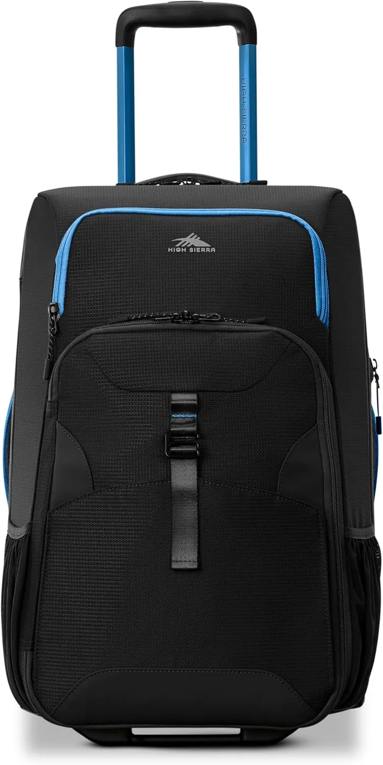 High Sierra Hi-Life 22-Inch Carry-On Wheeled Duffle - Features Smooth Rolling Wheels, WetPak Pockets, Stack-It Strap, Adjustable Handle, Fleece Pocket, Padded Laptop Sleeve, Expandable - Black/Blue
