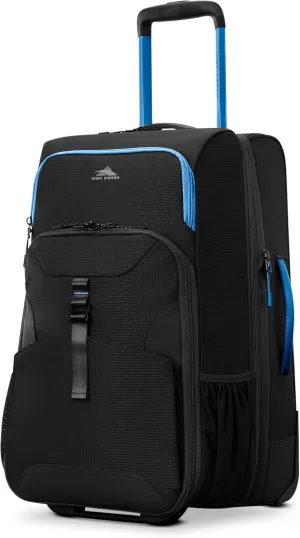 High Sierra Hi-Life 22-Inch Carry-On Wheeled Duffle - Features Smooth Rolling Wheels, WetPak Pockets, Stack-It Strap, Adjustable Handle, Fleece Pocket, Padded Laptop Sleeve, Expandable - Black/Blue