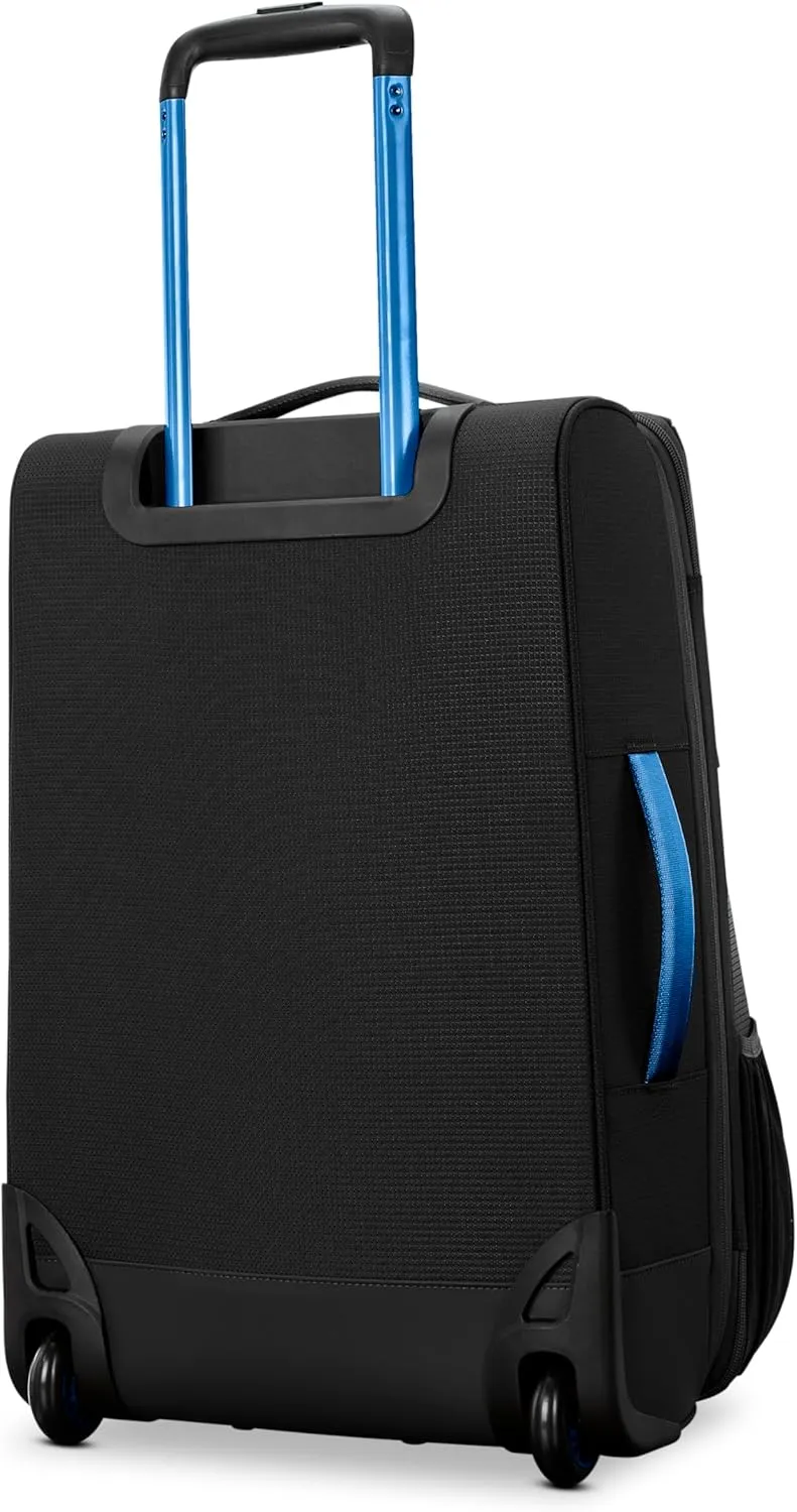 High Sierra Hi-Life 22-Inch Carry-On Wheeled Duffle - Features Smooth Rolling Wheels, WetPak Pockets, Stack-It Strap, Adjustable Handle, Fleece Pocket, Padded Laptop Sleeve, Expandable - Black/Blue
