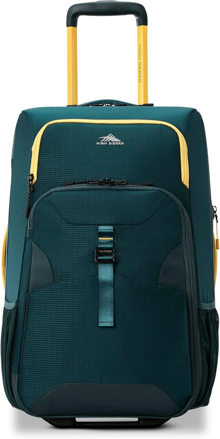 High Sierra Hi-Life 22-Inch Carry-On Wheeled Duffle - Features Smooth Rolling Wheels, WetPak Pockets, Stack-It Strap, Adjustable Handle, Fleece Pocket, Padded Laptop Sleeve, Expandable - Green/Yellow
