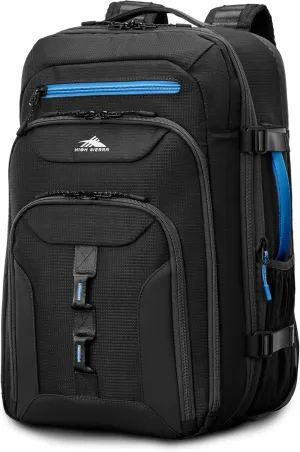 High Sierra Hi-Life Travel Backpack - Features 2-inch Expansion, WetPak Pockets, 17 Laptop Compartment, Stack-It Strap, Adjustable Sternum Strap, Fleece Pocket, Dual Water Bottle Pockets - Blue/Black
