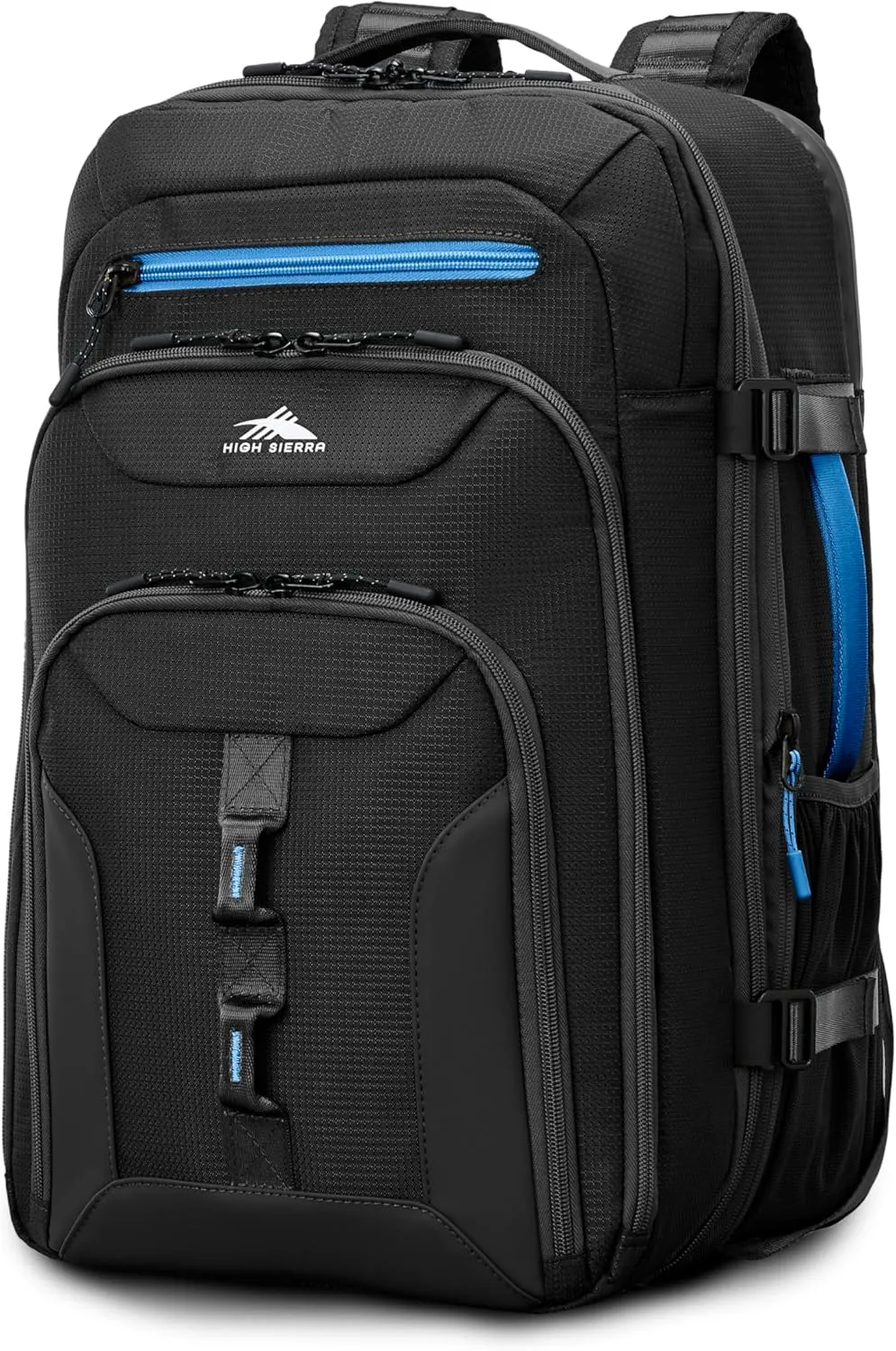 High Sierra Hi-Life Travel Backpack - Features 2-inch Expansion, WetPak Pockets, 17 Laptop Compartment, Stack-It Strap, Adjustable Sternum Strap, Fleece Pocket, Dual Water Bottle Pockets - Blue/Black