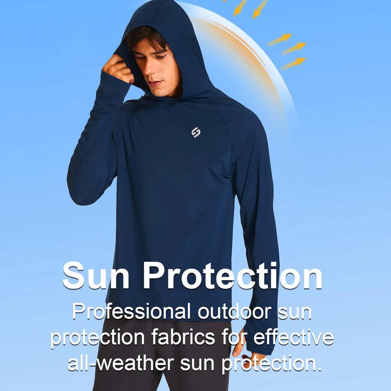 HODOSPORTS Mens UPF 50  Rash Guard Long Sleeve Swim Shirts Sun Protection Hoodie Shirt UV SPF Quick Dry T-Shirts