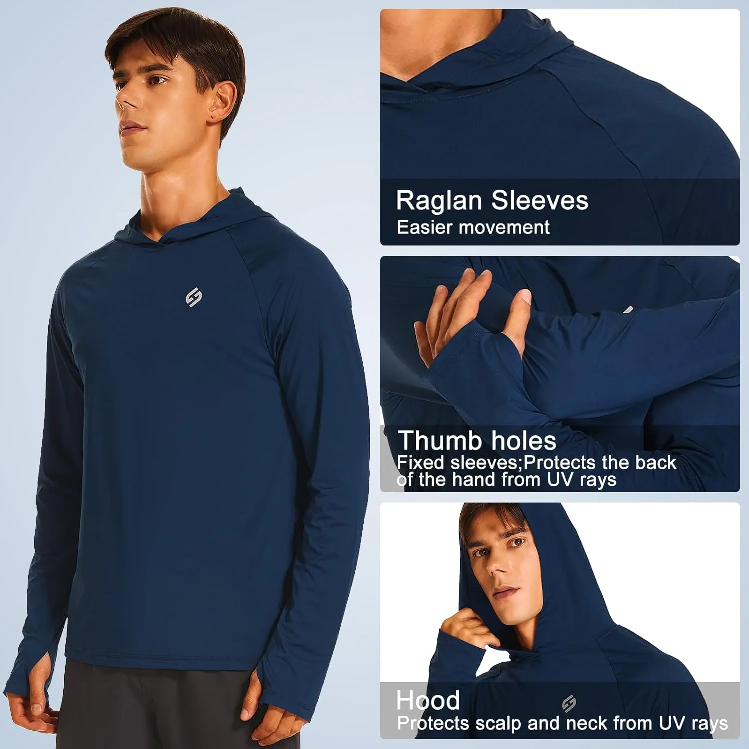 HODOSPORTS Mens UPF 50  Rash Guard Long Sleeve Swim Shirts Sun Protection Hoodie Shirt UV SPF Quick Dry T-Shirts