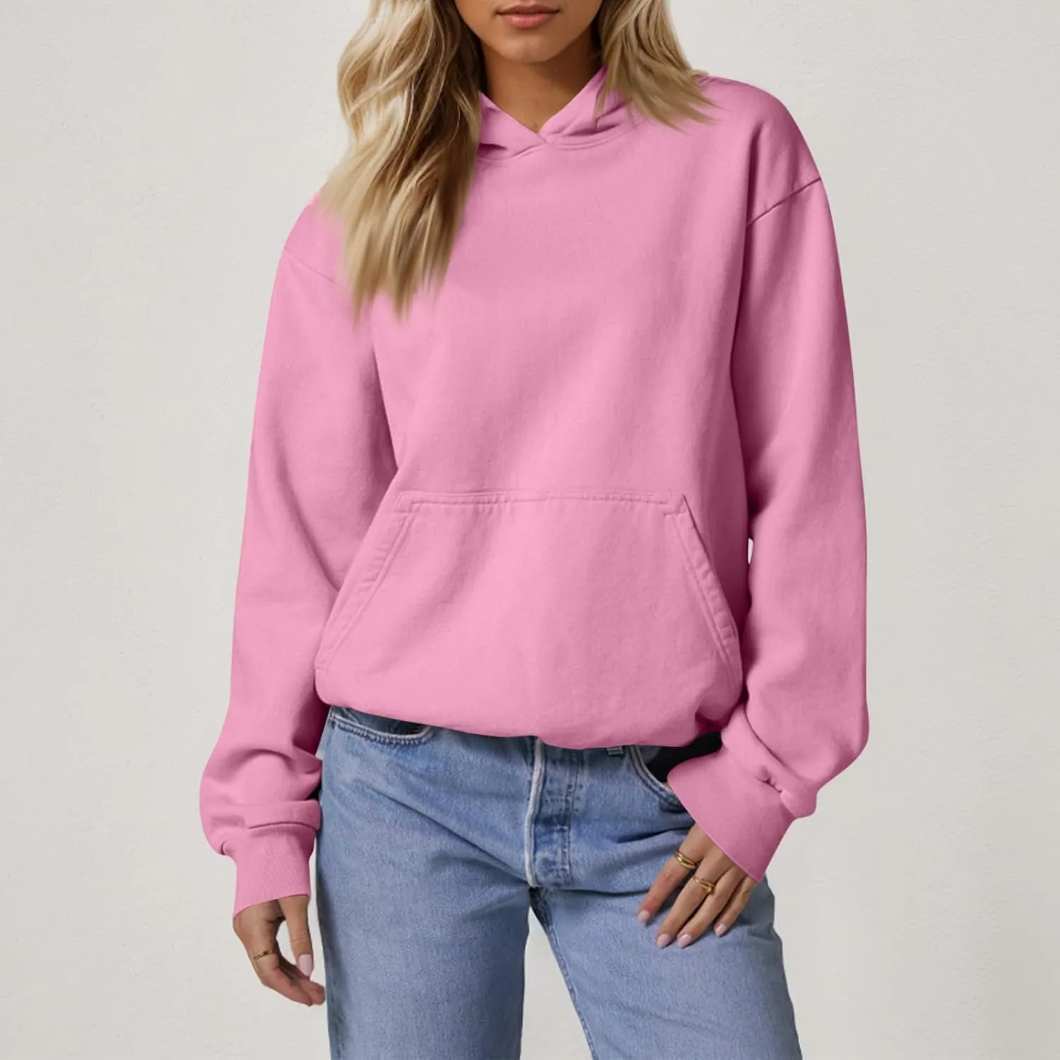 Hoodies for Women Preppy Fleece Pullover Preppy Long Sleeve Oversized Sweatshirts with Pockets Winter Sweatshirt