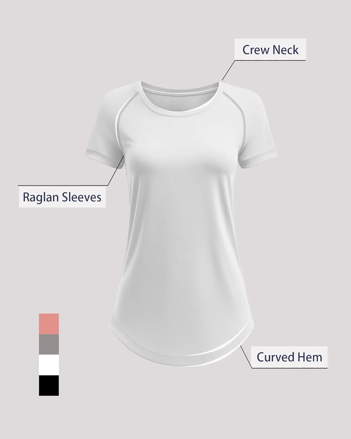 Huukeay 4 Pack Women's Short Sleeve T Shirts, Casual Crewneck Solid Raglan Tee Shirts Summer Side Split U-Shape Hem Tunic Top