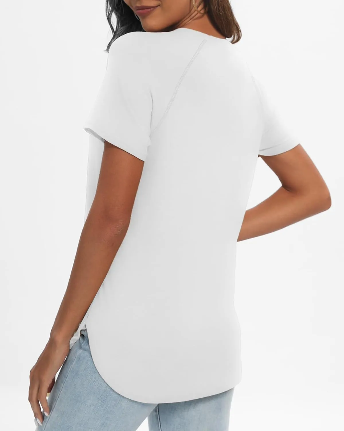Huukeay 4 Pack Women's Short Sleeve T Shirts, Casual Crewneck Solid Raglan Tee Shirts Summer Side Split U-Shape Hem Tunic Top