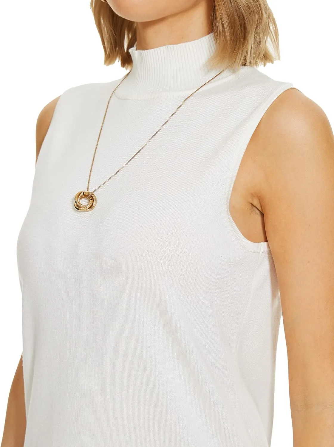 INKOFF Sleeveless Mock Neck Turtleneck Knit Tops Women Dressy Casual Sweater Vest Business Work Tank