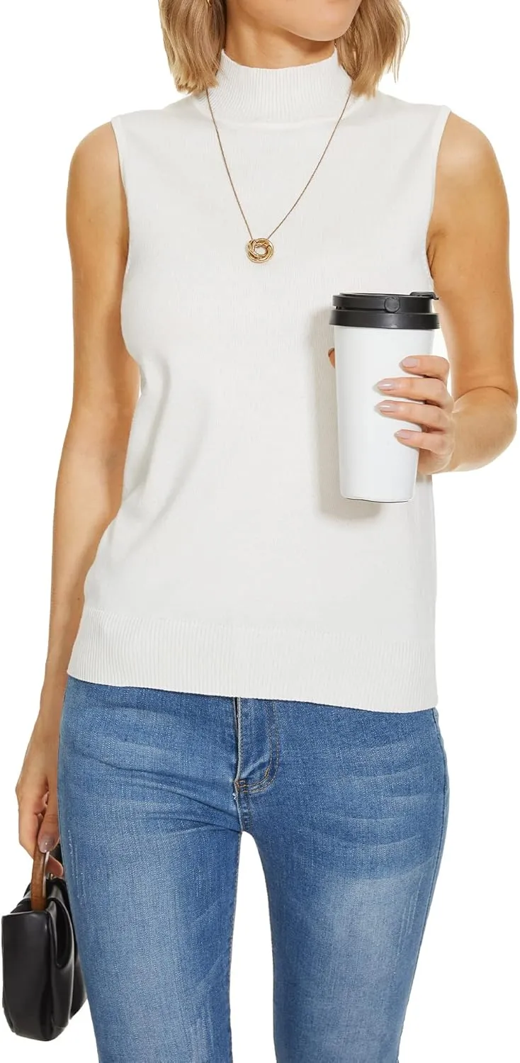 INKOFF Sleeveless Mock Neck Turtleneck Knit Tops Women Dressy Casual Sweater Vest Business Work Tank