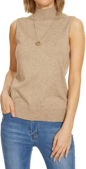 INKOFF Sleeveless Mock Neck Turtleneck Knit Tops Women Dressy Casual Sweater Vest Business Work Tank