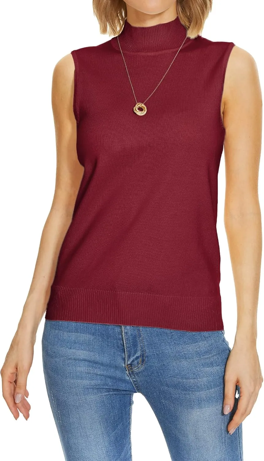 INKOFF Sleeveless Mock Neck Turtleneck Knit Tops Women Dressy Casual Sweater Vest Business Work Tank