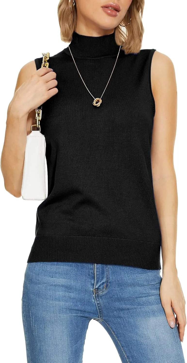 INKOFF Sleeveless Mock Neck Turtleneck Knit Tops Women Dressy Casual Sweater Vest Business Work Tank