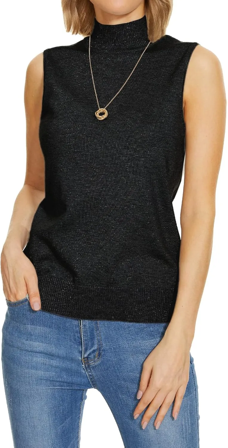 INKOFF Sleeveless Mock Neck Turtleneck Knit Tops Women Dressy Casual Sweater Vest Business Work Tank