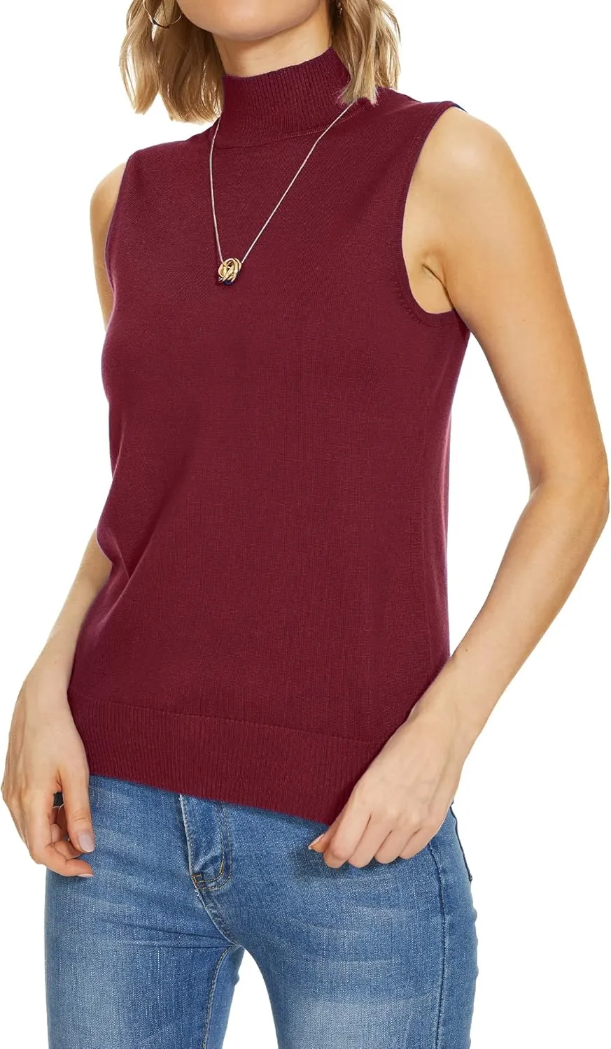 INKOFF Sleeveless Mock Neck Turtleneck Knit Tops Women Dressy Casual Sweater Vest Business Work Tank