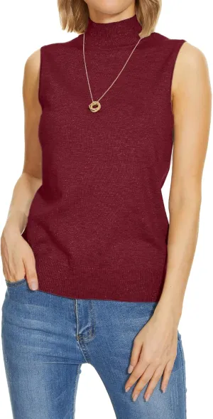 INKOFF Sleeveless Mock Neck Turtleneck Knit Tops Women Dressy Casual Sweater Vest Business Work Tank