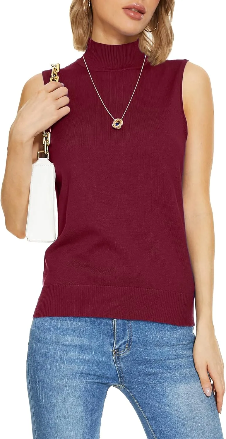 INKOFF Sleeveless Mock Neck Turtleneck Knit Tops Women Dressy Casual Sweater Vest Business Work Tank