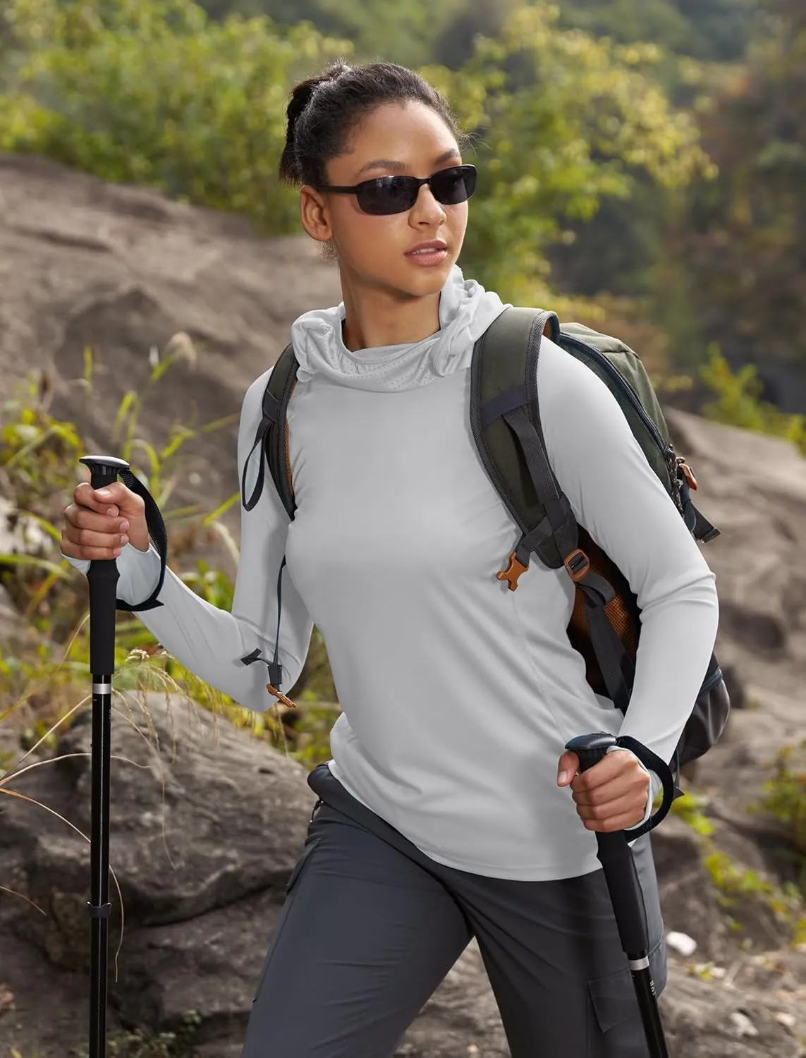 IUGA SPF Shirt Women Sun Protection Clothing UPF 50  Hoodie with Face Cover UV Hiking Long Sleeve Shirts Lightweight Outdoor