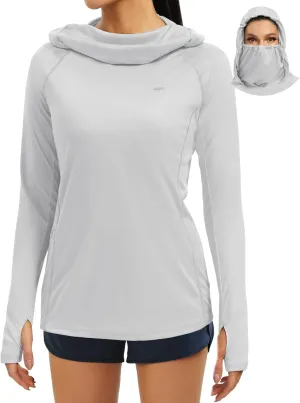 IUGA SPF Shirt Women Sun Protection Clothing UPF 50  Hoodie with Face Cover UV Hiking Long Sleeve Shirts Lightweight Outdoor