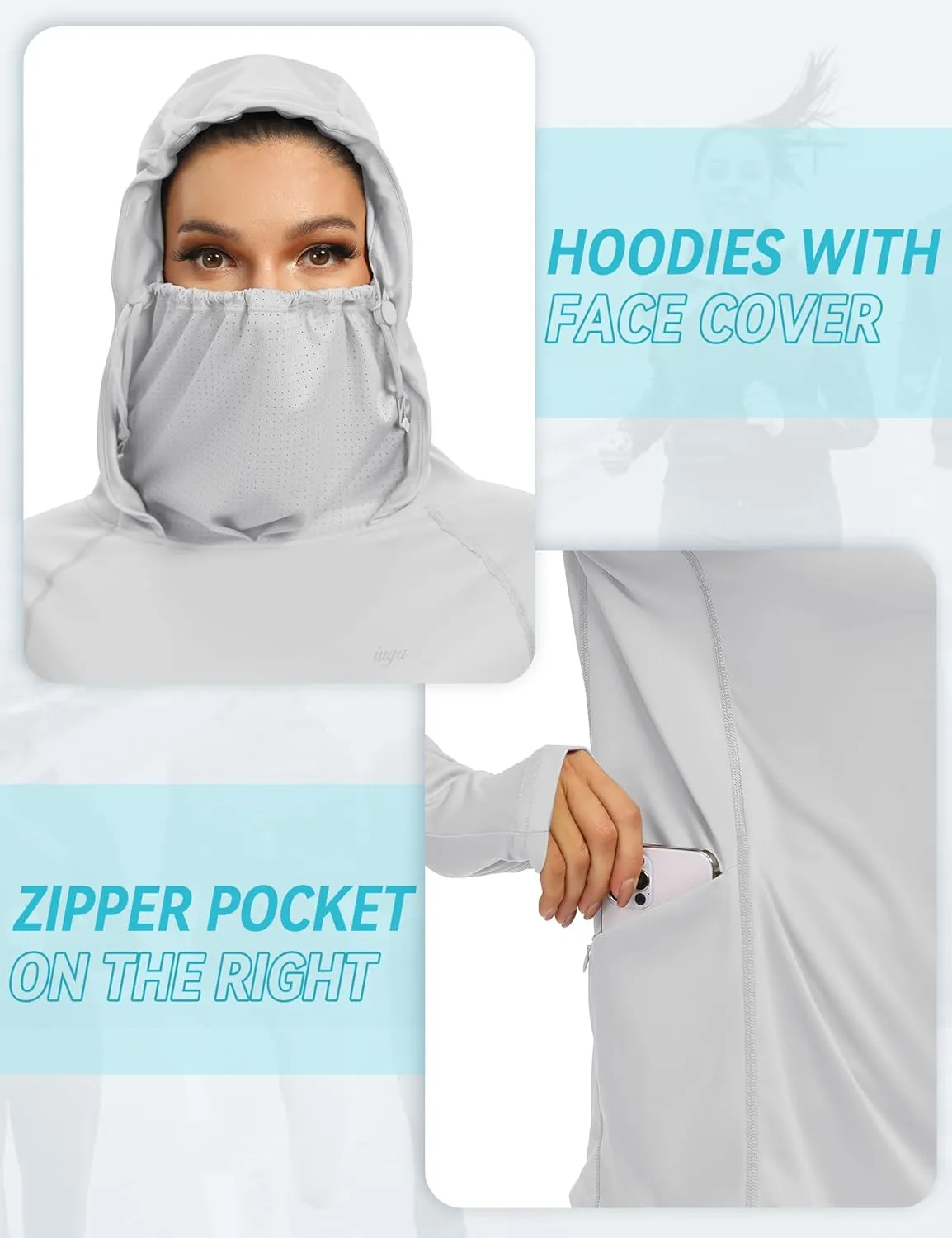 IUGA SPF Shirt Women Sun Protection Clothing UPF 50  Hoodie with Face Cover UV Hiking Long Sleeve Shirts Lightweight Outdoor