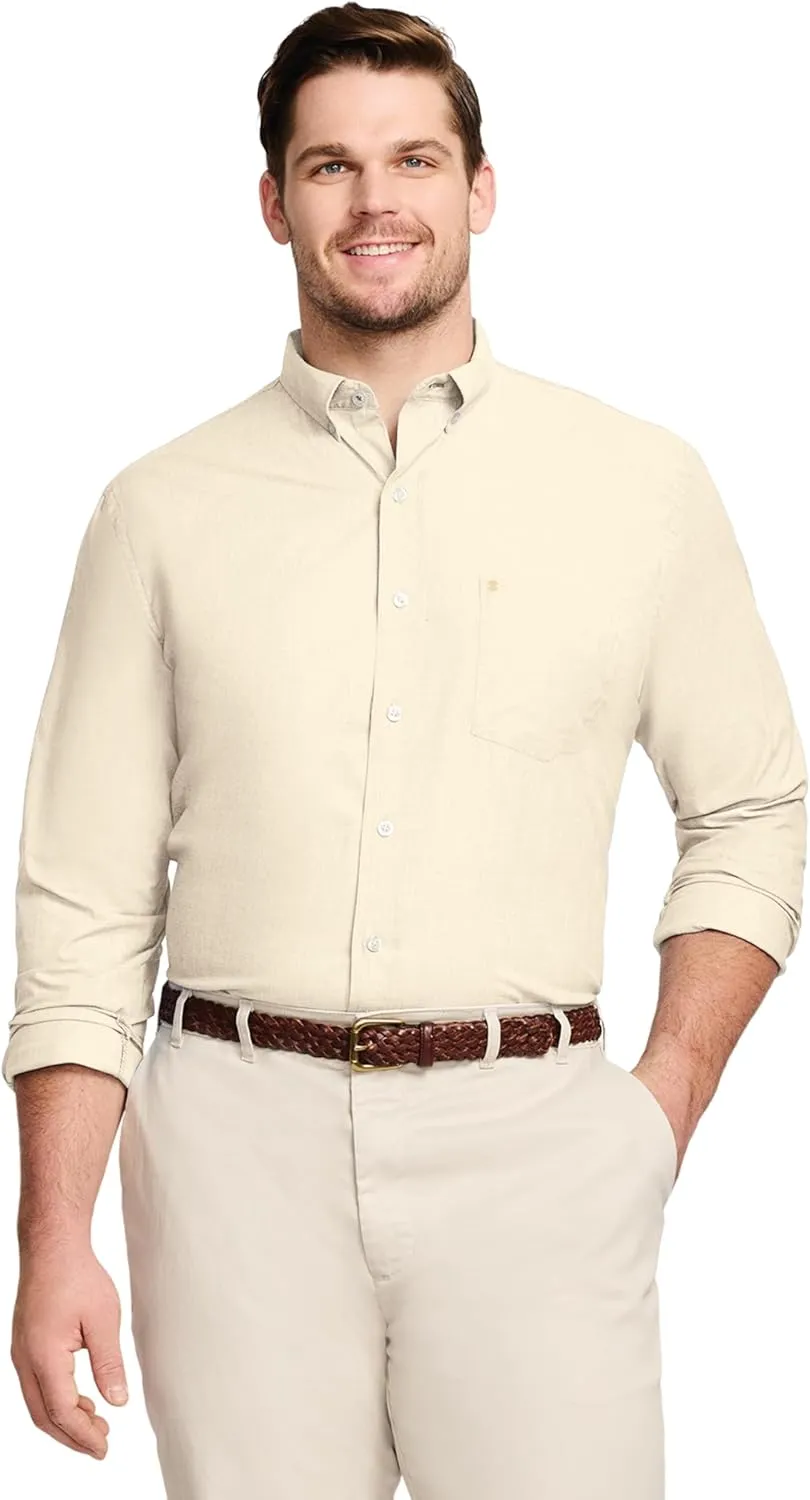IZOD Men's Big and Tall Button Down Long Sleeve Stretch Performance Solid Shirt