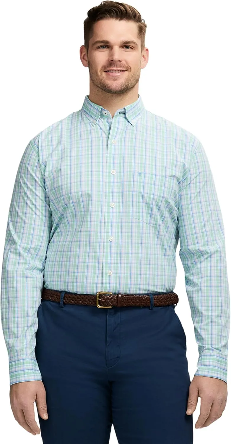 IZOD Men's Big and Tall Performance Comfort Long Sleeve Plaid Button Down