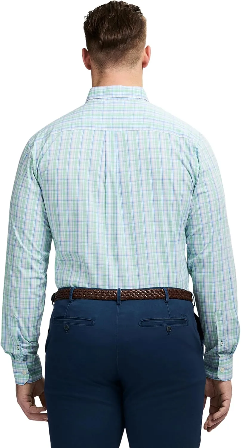 IZOD Men's Big and Tall Performance Comfort Long Sleeve Plaid Button Down