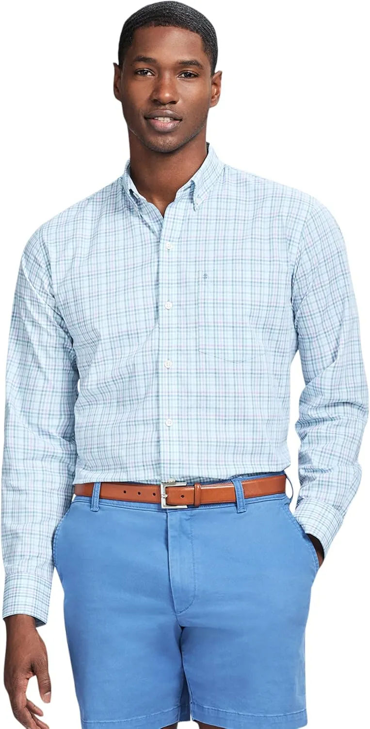IZOD Men's Performance Comfort Long Sleeve Plaid Button Down