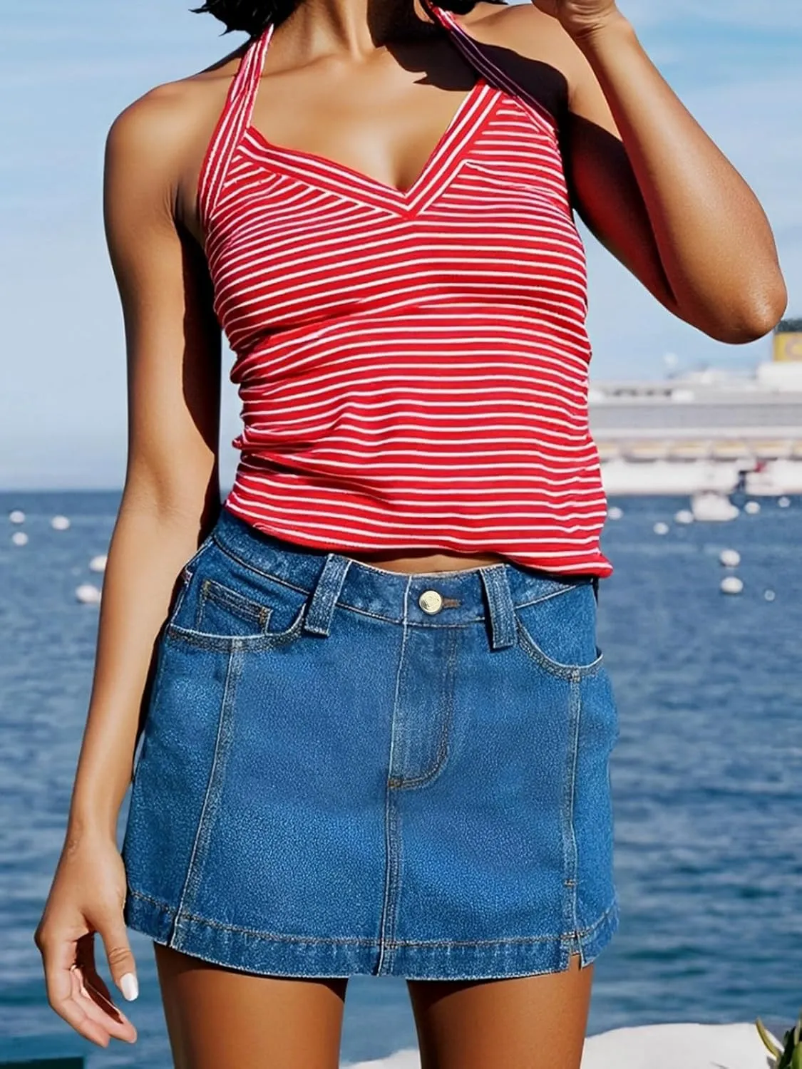 Jean Skorts for Women Denim Skirt with Shorts High Waisted Mini Denim Skirt with Side Slit