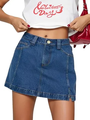 Jean Skorts for Women Denim Skirt with Shorts High Waisted Mini Denim Skirt with Side Slit
