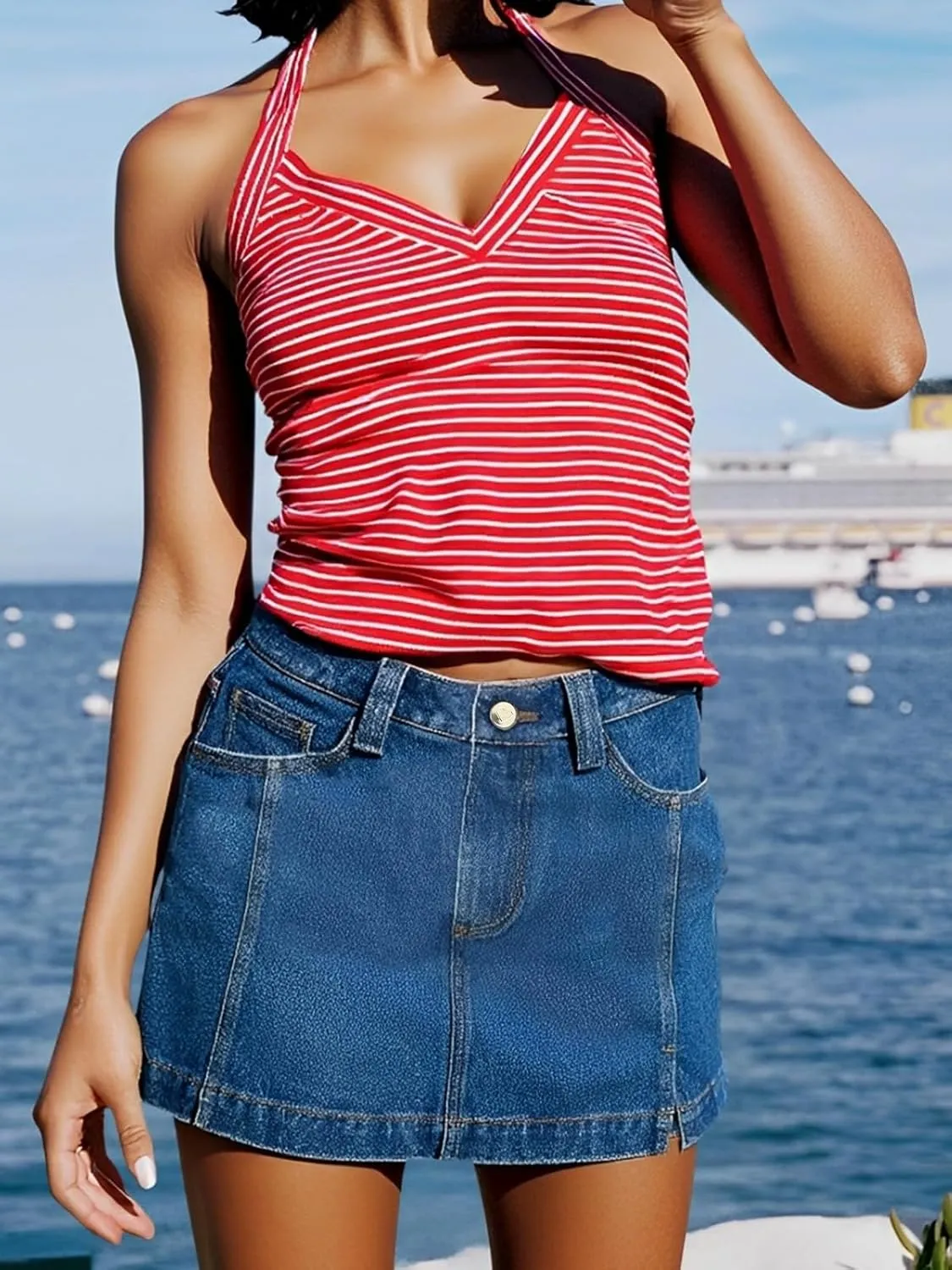 Jean Skorts for Women Denim Skirt with Shorts High Waisted Mini Denim Skirt with Side Slit