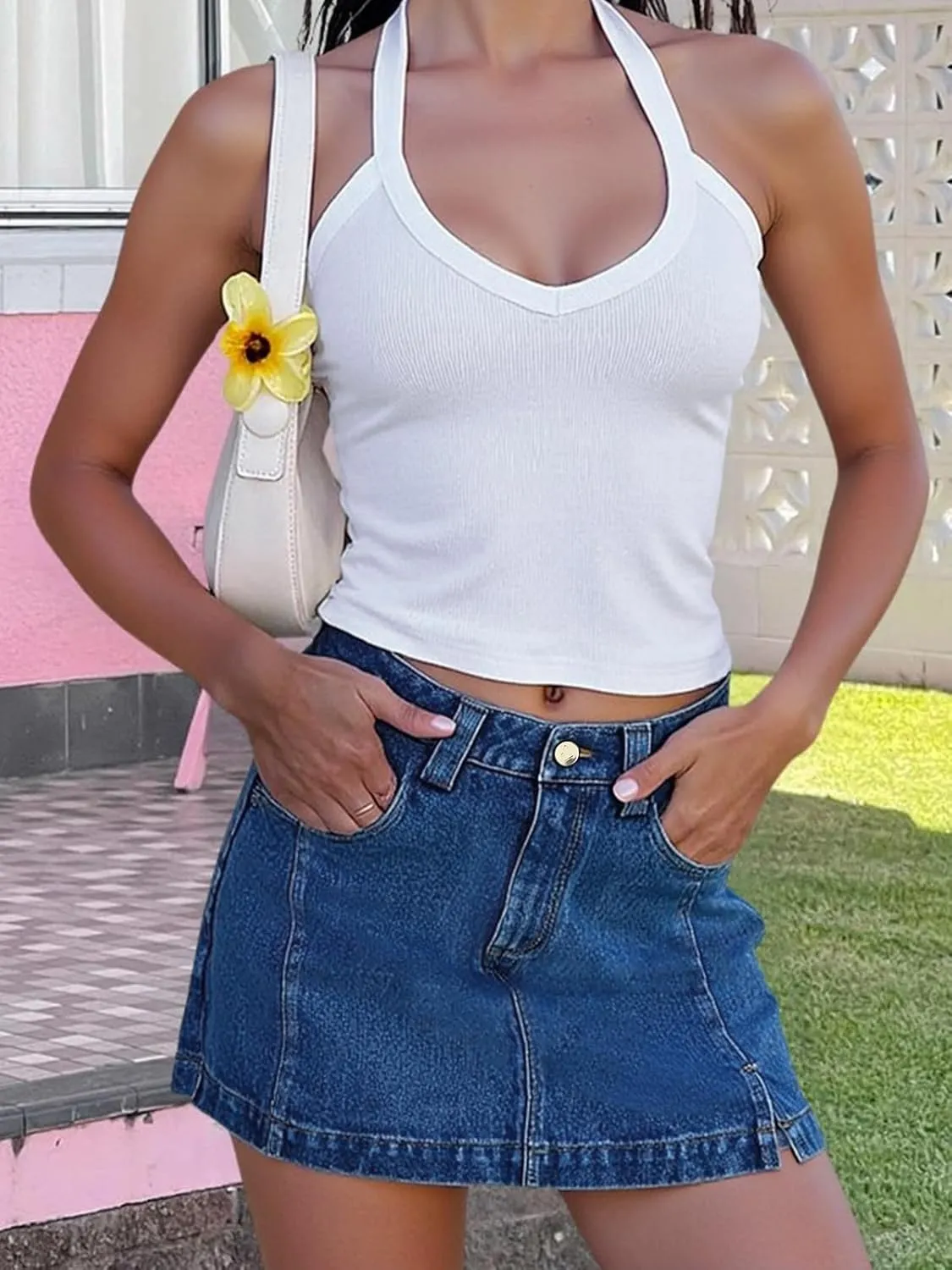 Jean Skorts for Women Denim Skirt with Shorts High Waisted Mini Denim Skirt with Side Slit