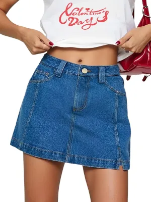Jean Skorts for Women Denim Skirt with Shorts High Waisted Mini Denim Skirt with Side Slit